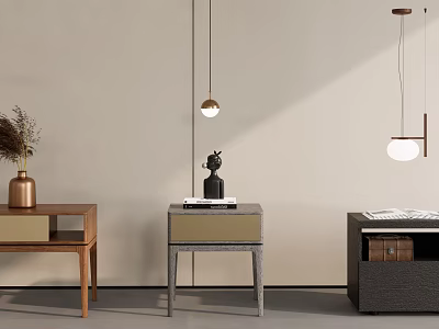Modern Bedside Tables With Wooden Design And Decor Items Including Vase Books And Magazines 3d model