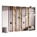 Modern Bedroom Accent Wall Design with Wood Panels Marble Texture Gold Stripes and Wall Lamps