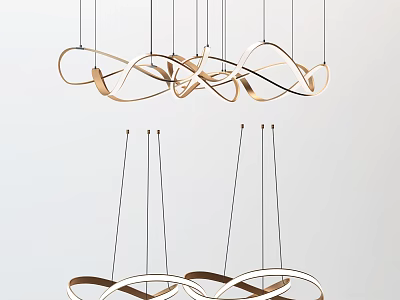 Modern Curved Brass Pendant Lights With Intertwined Loops Hanging In Interior 3d model