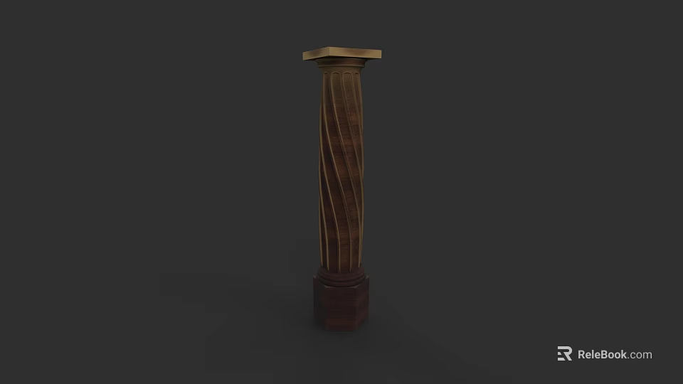 Wooden Decorative Column With Spiral Texture And Ornate Top Base Design 3d model 