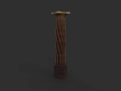 Wooden Decorative Column With Spiral Texture And Ornate Top Base Design 3d model