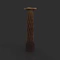 Wooden Decorative Column With Spiral Texture And Ornate Top Base Design