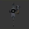 Mechanical Military Weapon Featuring Barrel Ammunition Chain Top Turret And Control Panel With Red Green Lights