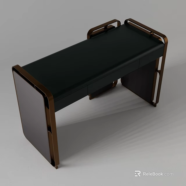 Modern Dressing Table With Black Top And Brass Frame Design 3d model 