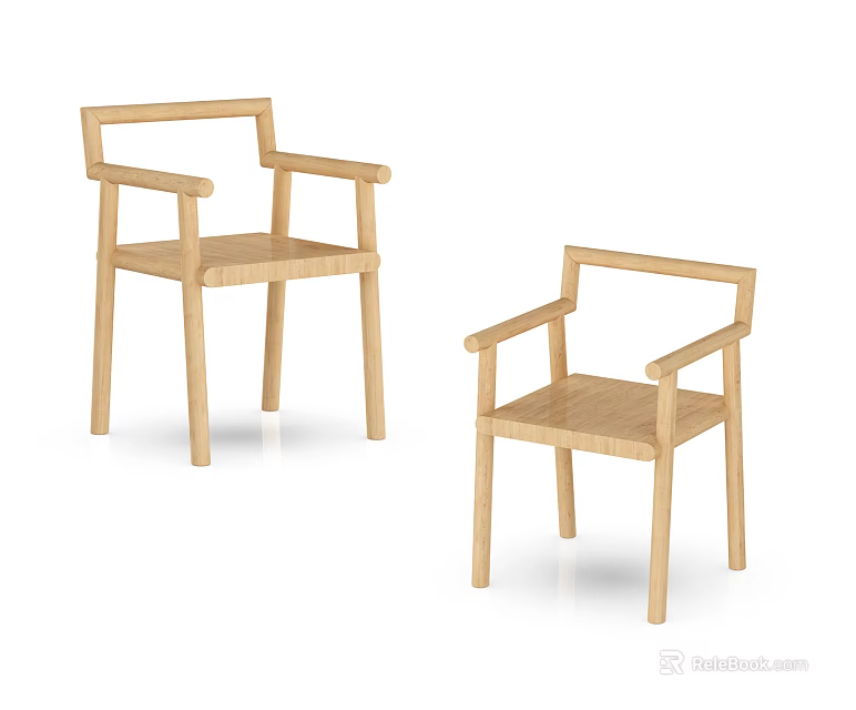 Wooden Leisure Chairs with Minimalist Design and Armrests Set of Two 3d model 