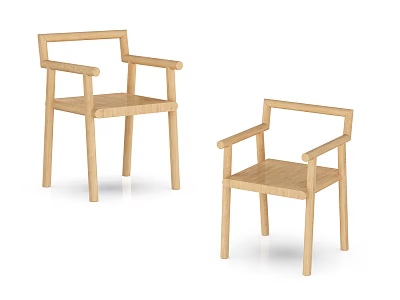 Wooden Leisure Chairs with Minimalist Design and Armrests Set of Two 3d model