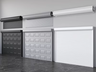Various Style Garage Doors With Roller And Paneled Designs In Black Grey White 3d model