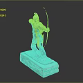 Ancient Warrior Bronze Statue Holding Bow And Arrow On Square Base 3d model