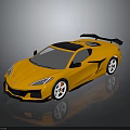 Yellow Sports Car With Aerodynamic Body Black Rear Spoiler And Shiny Alloy Wheels