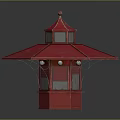 Red Traditional Pavilion Structure With Multi layered Roof And Spire Top Windows