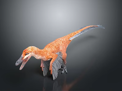 Feathered Orange And Blue Dinosaur Model With Open Mouth And Wings 3d model