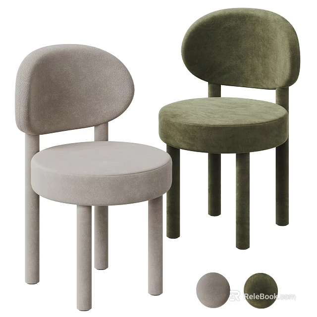 Modern Neutral And Green Single Chair With Round Backrest Velvet Fabric Cylindrical Legs 3d model 