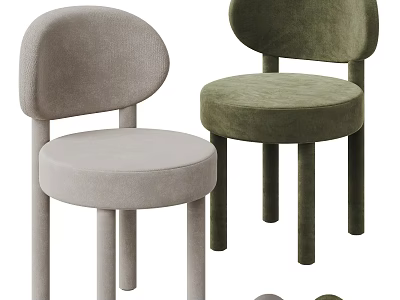 Modern Neutral And Green Single Chair With Round Backrest Velvet Fabric Cylindrical Legs 3d model