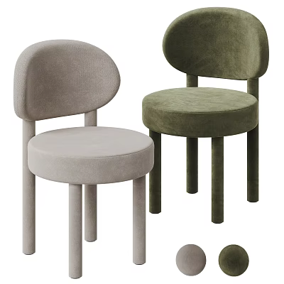 Modern Neutral And Green Single Chair With Round Backrest Velvet Fabric Cylindrical Legs 3d model
