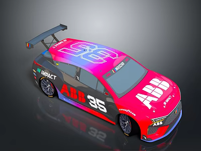 Red Pink ABB 36 Race Car Featuring Rear Wing And Direct Branding 3d model