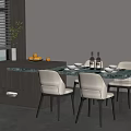 Modern Dining Table Set With Marble Top Sideboard Cabinet And White Chairs 3d model