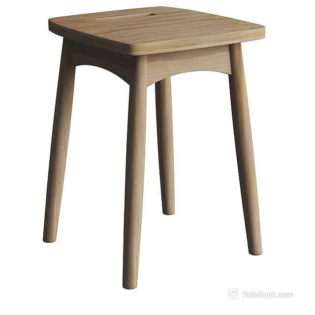 Minimalist Wooden Stool With Four Curved Legs And Natural Wood Finish Design 3d model 