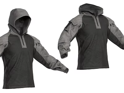 Black And Gray Color Block Hoodie With Half Zip Design And Long Sleeves 3d model