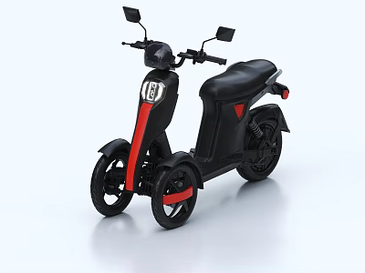 Modern Black And Red Electric Tricycle With Compact Design And Three Wheels 3d model