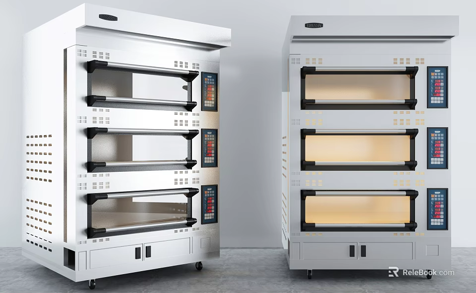 Professional Commercial Kitchen Appliances With Stainless Steel Multiple Layer Baking Ovens 3d model 