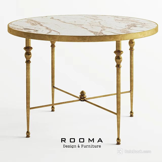 Elegant Round Dining Table With Marble Top And Golden Decorative Legs 3d model