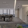 Modern Front Desk Reception Area With Marble Desk Receptionist Green Plant And Decorative Sculpture