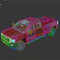 Vintage Metallic Pickup Truck with Double Cab Open Bed and Rustic Reflective Surface