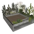 Outdoor Chair On Wooden Platform Surrounded By Cactus And Succulent In Stone Planter