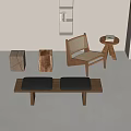 Modern Wooden Stools With Wicker Backrest Square Shape And Simple Design For Living Room