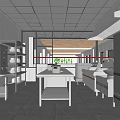 Commercial Kitchen Interior With Stainless Steel Equipment Worktables Hood Tiled Floor And Bright Lighting