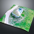 Outdoor Circular Bunker Structure In Square Green Grassy Area With Dirt Path And Stone Steps