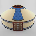 Traditional Yurt With Circular Structure Beige Body Blue Patterns And Wooden Carved Door