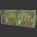 Historic Architectural Model With Arched Roof Stone Walls And Wooden Benches