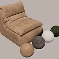 Interior Scene Featuring Brown Bean Bag Chair with Beige Gray White Dark Green Decorative Balls