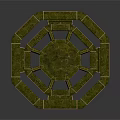 Octagonal Green Scene Component With Textured Surface And Circular Center Design