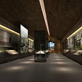 Museum Exhibition Hall Interior With Ancient Relics Display Cases And Rock Wall Lighting