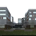 Modern Office Building Complex With Glass Facade Open Courtyard Green Lawn And Parking Space