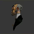 Cartoon Style 3D Male Character Sculpture With Exaggerated Facial Features Green Coat And Golden Badge