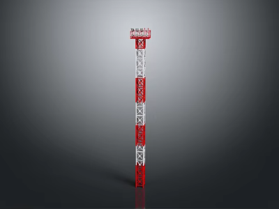 Airplane Near Red And White Airport Control Tower Structure With Airport Sign 3d model