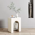 Modern White Striped Side Table With Books Vase And Egg On Top Shelf 3d model