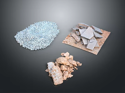 Natural Stone Wood Materials Including Crushed Stone Slate And Wood Blocks For Decorative Use 3d model