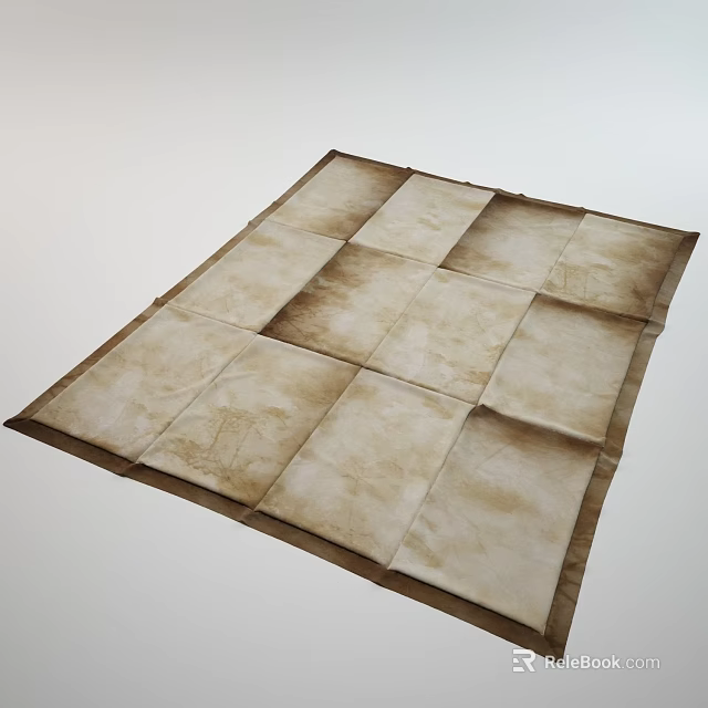 Square Carpet With Beige Brown Patchwork Design And Stitched Fabric Panels 3d model