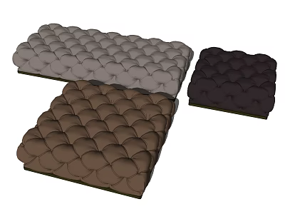 Tufted Ottoman Benches in Gray Brown and Dark Brown Tones for Living Room 3d model