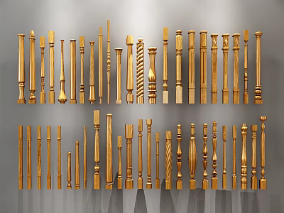 Gold Balusters With Various Decorative Designs And Intricate Patterns For Railing Decoration 3d model