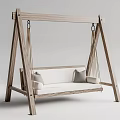 Modern Wooden Frame Swing Chair With White Cushion And Soft Pillows