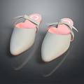 Light Gray Pointed Toe Slippers with Pink Inner and Bowknot Decorative Design 3d model