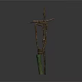 Two Handmade Wooden Tools With Rope Bindings Long Stick And Green Handle