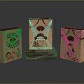 Traditional Decorative Ornament Set With Hand Drawn Illustrations And Wooden Base