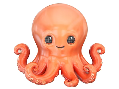 Cute Orange Octopus Toy with Big Eyes Smiling Face and Curled Tentacles 3d model