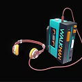 Vintage Walkman Portable Music Player With Headphones And Teal Design